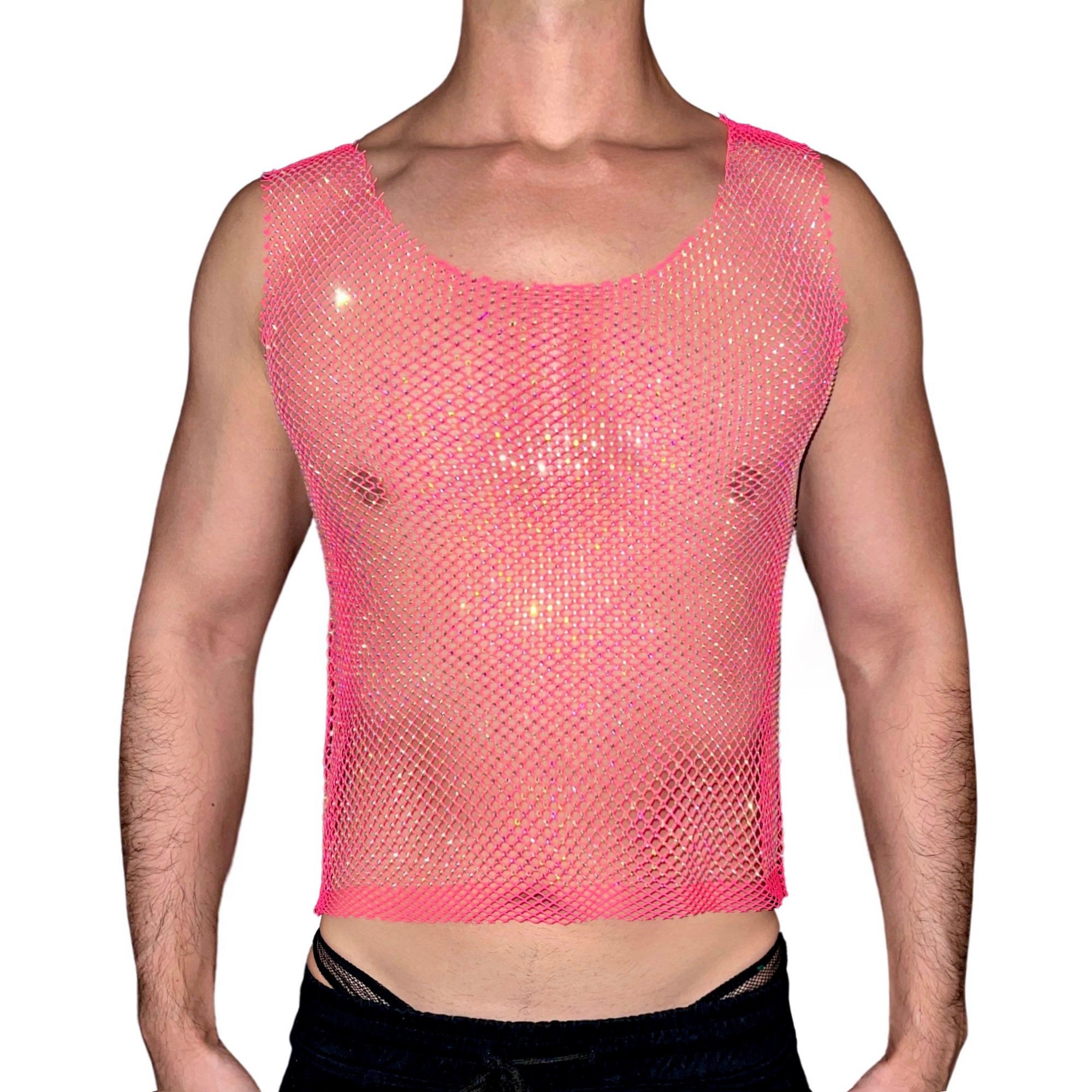 Premium A/B Rhinestone Raw Cut Nude Mesh Tank Top crew Neck Perfect for  Rave Parties, Circuit Party, EDC, EDM -  Norway