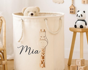 Toy basket & personalized name + Personalized storage for children's room + Decorative basket in animal design with giraffe