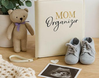 Personalized maternity record organizer + document bag for pregnancy and family + faux leather folder with zipper & name