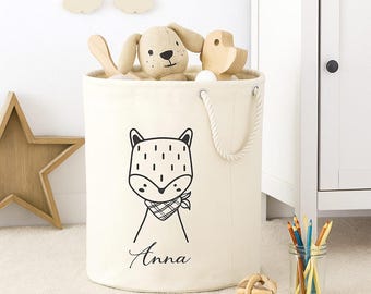 Toy basket for children's room | Decorative basket with name | Personalized storage for clothes & toys | Animal motifs: lion, fox, giraffe