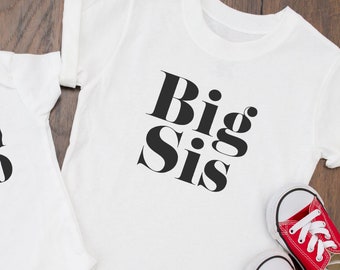 T-Shirt - Big Sis - Chemise de déclaration pour les filles Grande sœur frère chemise image thermocollante