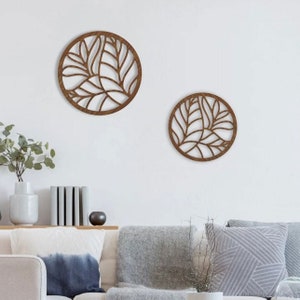 Floral wooden wall decoration | Wooden decoration in floral style | Round wooden elements | for walls and windows | 2 pcs. Decoration set