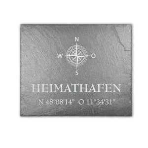 Slate front door sign - Favorite place - Slate plaque - Compass & coordinates - Home port - Slate plate - Engraved door sign