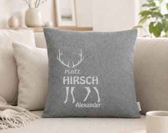Personalized Felt Cushion with Stag | Decorative Cushion with Custom Name | Stag Cushion 40 x 40 cm | Felt Decorative Cushion | Gift for Him