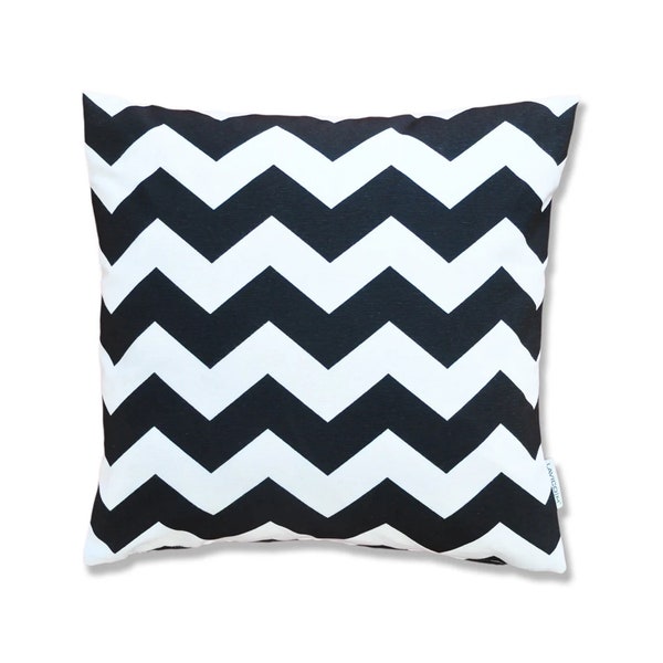 Oreiller décoratif noir et blanc | Coussin de canapé zigzag | Motif chevrons | Coussin décoratif à rayures | Conception géométrique