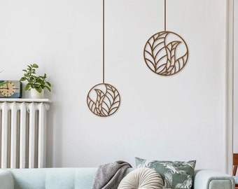 Wooden wall decoration | Wooden decoration in floral design | Wooden decoration for walls & windows | Round decoration set with leaf motifs