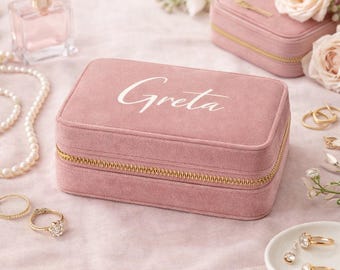 Personalized velvet jewelry box | Travel jewelry box with name | Travel jewelry box | Gift for women