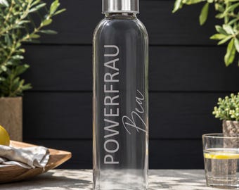 Personalized glass water bottle with name, engraved bottle with stainless steel lid, farewell gift for teachers and educators