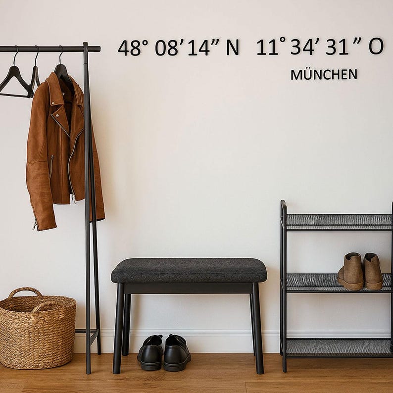 Custom coordinates wall decoration made of acrylic glass | Personalized coordinates 3D lettering, self-adhesive | Wall decoration with location and GPS data image 4