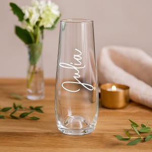 Sektgläser für Trauzeugin, Brautparty, JGA & Hochzeit, Glas ohne Stiel in Gold, Silber, Roségold