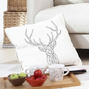 Decorative cushion deer cushion decorative cushion cotton polygon origami antlers deer head hand printed