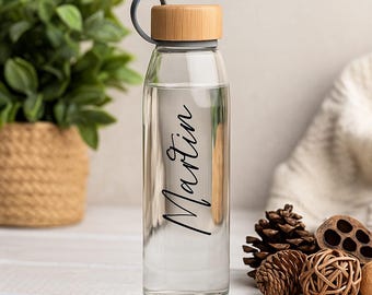 Personalized glass bottle with name, drinking bottle 500ml/750ml, gift idea + bamboo/stainless steel cap, personal gift