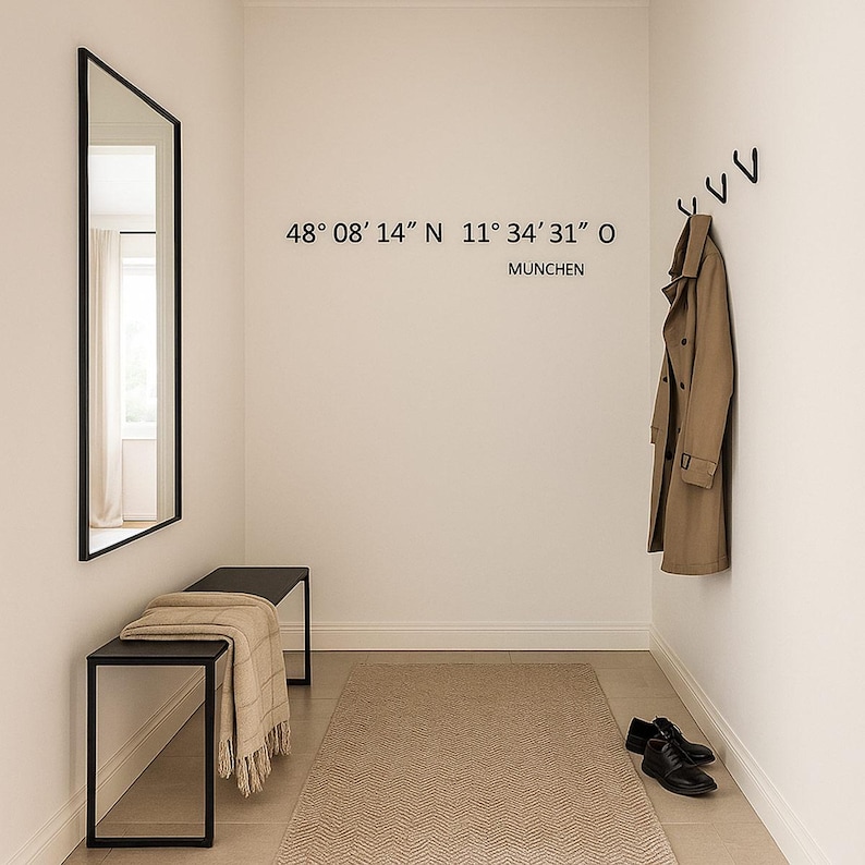 Custom coordinates wall decoration made of acrylic glass | Personalized coordinates 3D lettering, self-adhesive | Wall decoration with location and GPS data image 7