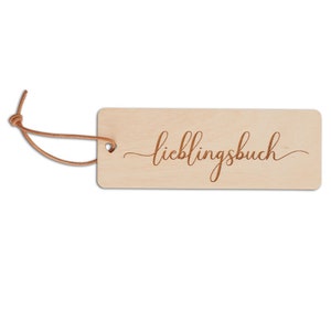 Lesezeichen & Buchmerker aus Holz, Personalisierter Einmerker mit Schlaufe, Geschenkanhänger mit Lederband