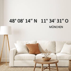 Custom coordinates wall decoration made of acrylic glass | Personalized coordinates 3D lettering, self-adhesive | Wall decoration with location and GPS data image 1