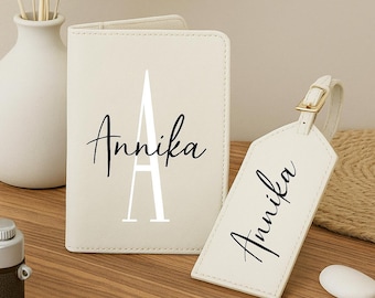 Travel set, personalized travel set, passport cover, initial, desired name, passport case with luggage tag, vacation
