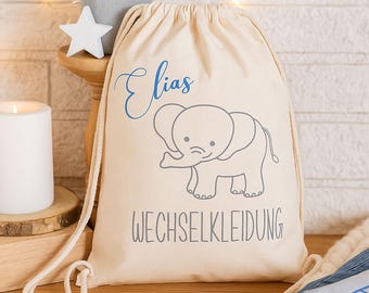 Personalized fabric bag for daycare and after-school care, with name & animal motif, gym bag, change of clothes, backpack made of cotton