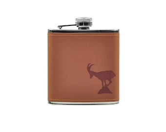 Hip flask with ibex design | Hiking flask for whiskey & fine spirits | Stainless steel