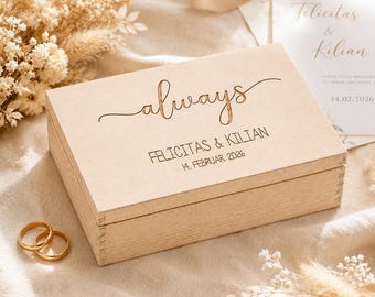 Personalized wedding keepsake box, wooden box with hinged lid, wedding box with engraving, gift for couples