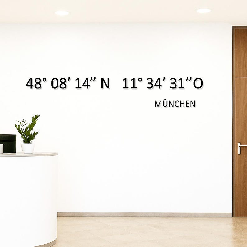 Custom coordinates wall decoration made of acrylic glass | Personalized coordinates 3D lettering, self-adhesive | Wall decoration with location and GPS data image 5