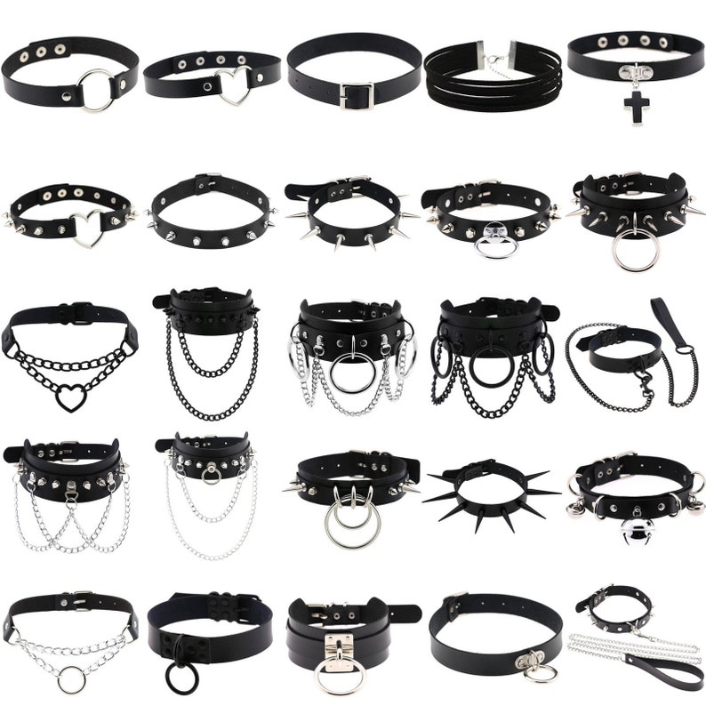 32+ Sexy Punk Egirl Choker Collar Leather Choker Bondage Cosplay Goth Jewelry Women Gothic Male Necklace Black D and O Ring Choker 