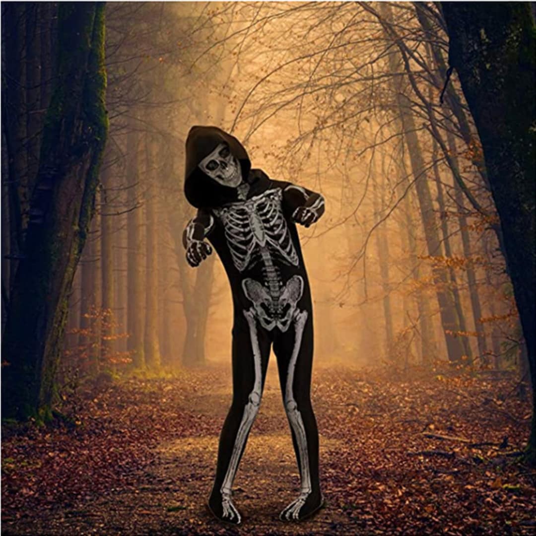 Halloween Skeleton Costume Jumpsuit With Front and Back Skeleton Bone ...