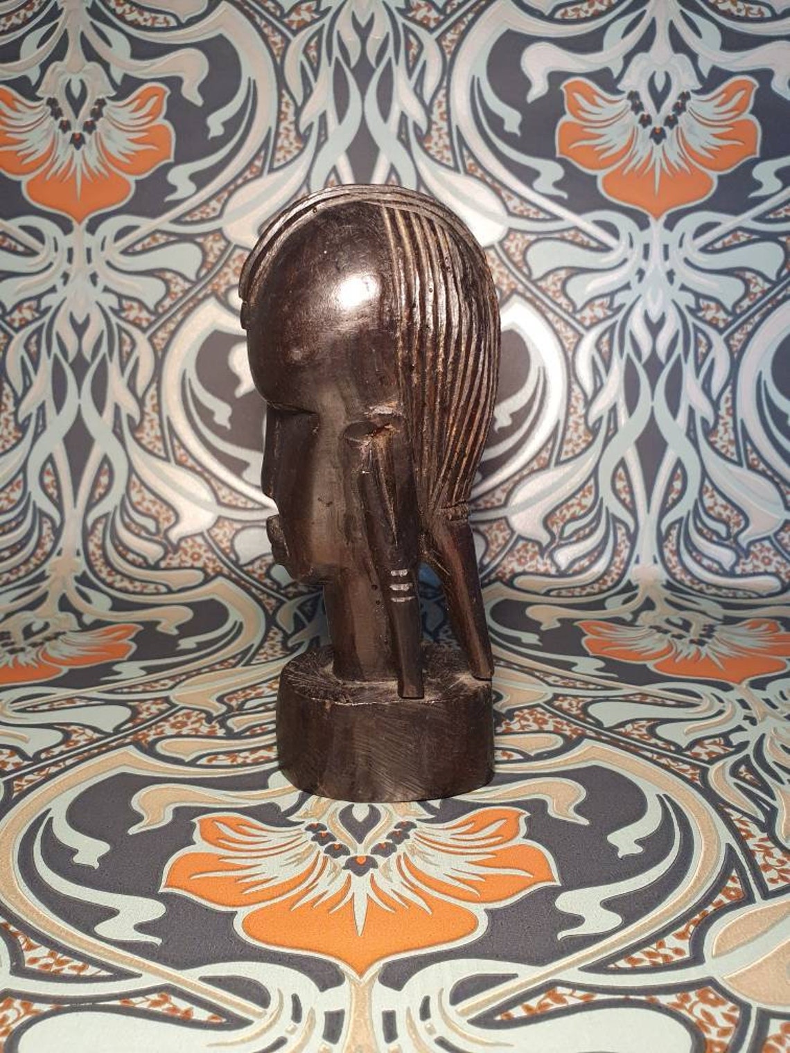 Vintage Hand Carved African Bust Bookend Decoration Ebony Etsy