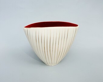 Vintage Handgemalte Streifen Vase Deutsche Midcentury Vase
