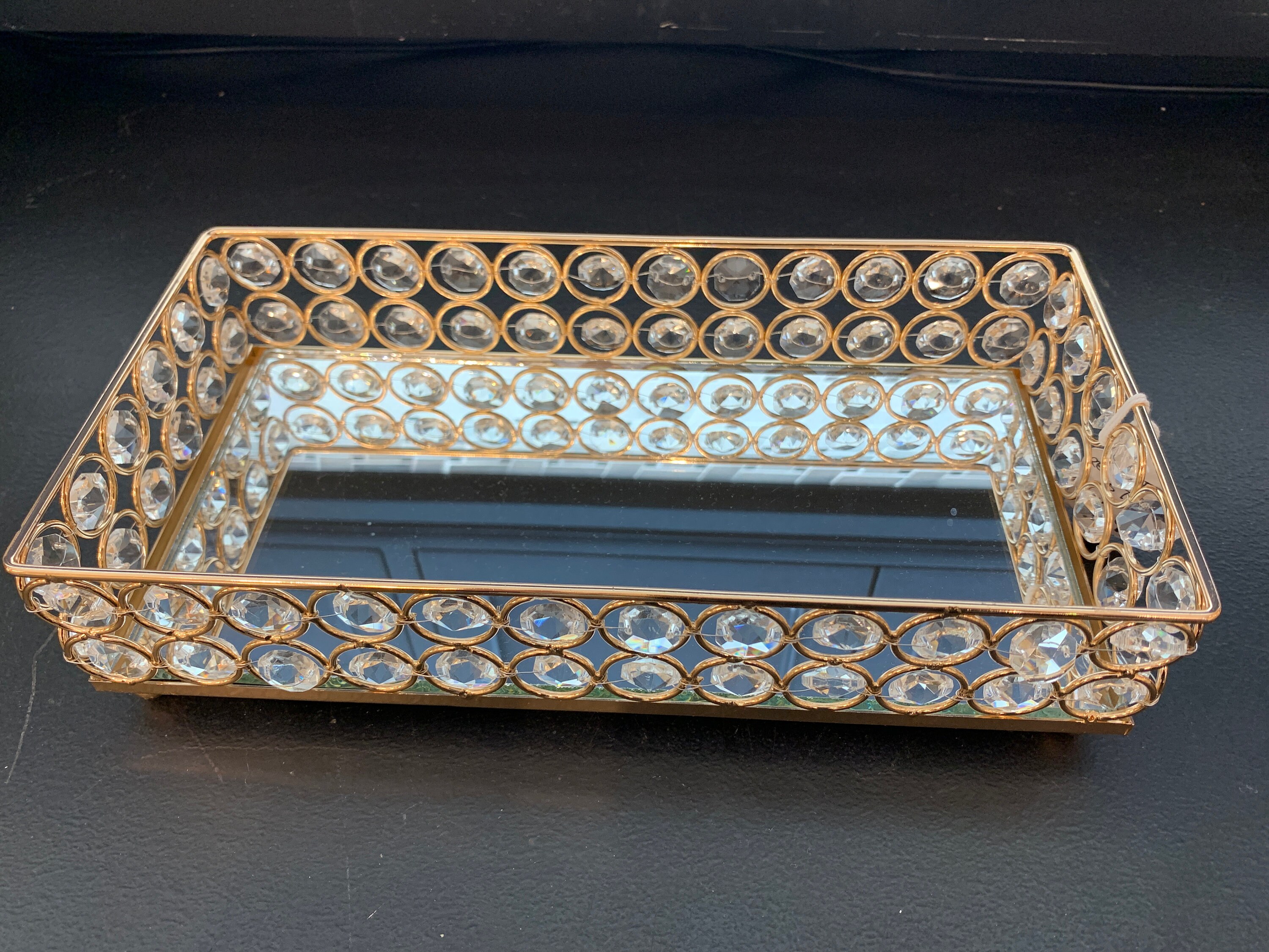 Elegant Mirror Vanity Tray, Crystal Decorative Mirrored Jewelry or