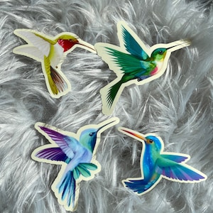 4 Hummingbird Stickers! Beautiful bright colors.