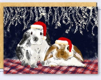 Carte de Noël de lapin. Carte de Noël de lapin domestique. Jolie carte de lapin. Carte de Noël lapin. Carte de Noël pour couple. Carte de Noël pour vous deux