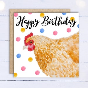 Lindo cartão de aniversário de galinha Buff Orpington. Cartão de aniversário de amante de frango. Cartão de aniversário do guardião da galinha. Cartão de aniversário para pequenos produtores.