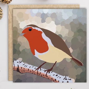 Cartão de Natal Robin. Cartões de Natal brilhantes e coloridos desenhados e impressos no Reino Unido em papel sustentável. Cartão de Natal de pássaro britânico