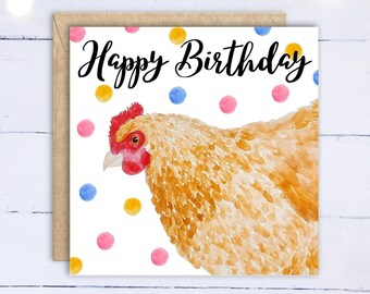 Buff Orpington Hen Birthday Card: Watercolor Chicken Art