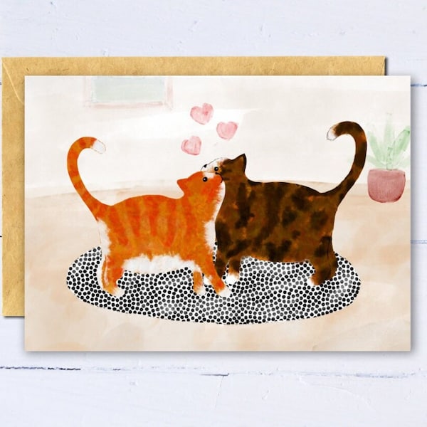 Cat valentines card. Cat anniversary card. Cute valentines card. Cat lover card. Cat owner card. Ginger marmalade cat. Brown tabby cat.