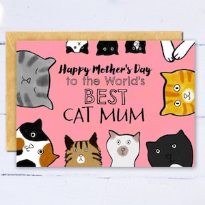 Carte de fête des mères, maman chat. Carte de fête des mères super mignonne pour une propriétaire de chat qui aime ses chats. Carte de fête des mères du chat. Carte de maman chat.