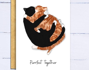 Tarjeta de San Valentín con Gatos – “Purrfect Together”: Una linda tarjeta de San Valentín para amantes de los gatos para él/ella.