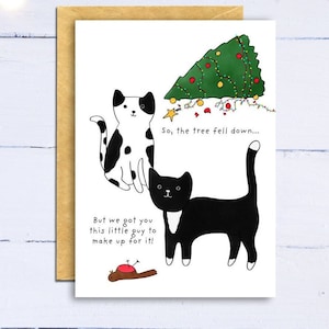 Carte de Noël drôle de chat. Cadeau de Noël de la carte de chats. Carte de Noël de propriétaire de chat. Carte de Noël de maman chat. Chats et Robin.