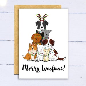Joyeux Woofmas ! Carte de Noël mignonne et drôle de chien. Cadeau de Noël pour propriétaire de chien. Carte de border collie. Carte Labradoodle. Carte épagneul.