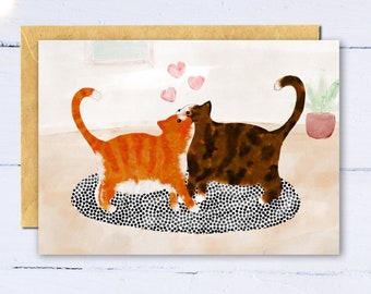 Katzen-Valentinstagskarte. Katzen Karte zum Jubiläum. Niedliche Karte zum Valentinstag. Katzenliebhaber Karte. Katzen Besitzer Karte. Ingwer-Marmelade-Katze. Braun getigerte Katze.