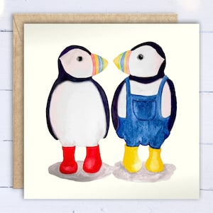 Bonita tarjeta de San Valentín o aniversario con un frailecillo. Tarjeta para un amante de los frailecillos. Tarjeta de San Valentín para un amante de las aves. Tarjeta de aniversario para un amante de las aves. Esposo o esposa.