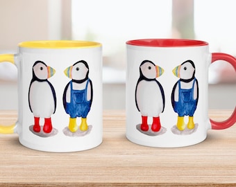 Ceramic Puffin Mug: Watercolor Bird Lover Gift
