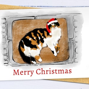 Carte de Noël de chat. Carte de Noël de chat calicot. Carte pour amoureux des chats. Cadeau pour amoureux des chats. Cadeau de Noël pour propriétaire de chat. Jeu de cartes de Noël chat. Chat drôle.