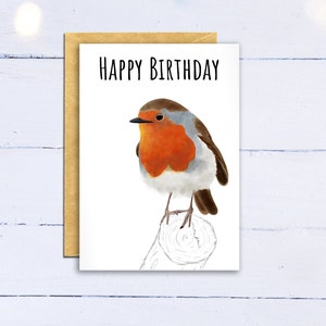 Tarjeta de cumpleaños de Robin. Tarjeta de cumpleaños para amante de los pájaros. Observador de aves, jardinero, ornitólogo, amante de la vida silvestre Cumpleaños.