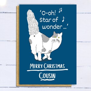 Cartão de Natal engraçado do primo. Cartão de Natal rude do primo. Cartão de Natal de piada de vagabundo de gato. Cartão de Natal de gato rude. Cartão de Natal para amantes de gatos.