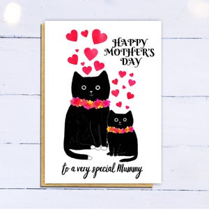 Cartão de dia das mães de gato e gatinho. Cartão de dia das mães para a mamãe. Para uma mamãe muito especial. Cartão de dia das mães de filho, filha, criança.