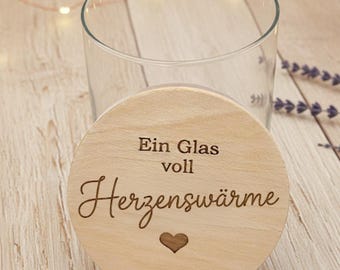 Personalized glass with wooden lid engraving A glass full of heart warmth gift idea farewell colleagues teacher friendship thank you storage jar