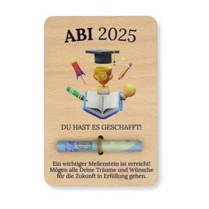 Regalo di laurea in contanti Abi 2025 Regalo di laurea in legno provetta Biglietto d'auguri "Ce l'hai fatta" Motivo di studio scolastico selezionabile