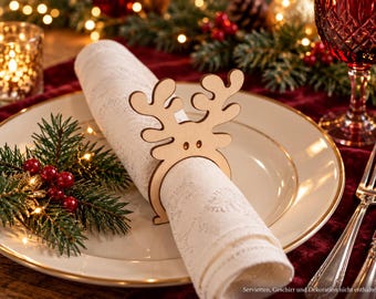 Wooden reindeer napkin rings – Christmas dinner and advent table decor