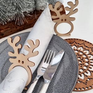Reindeer napkin holder wooden Christmas table decoration festive reusable Skandi style